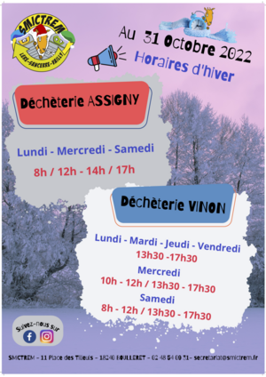 Horaires déchèterie hiver